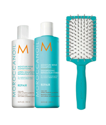 Moroccanoil Repair set ( (Shampoo 250ml, Conditioner 250ml & Ionic Mini Paddle Brush)