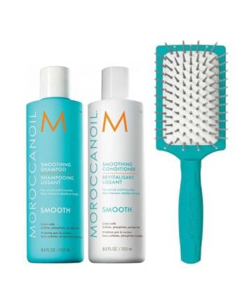 Moroccanoil Smoothing Set (Shampoo 250ml, Condtioner 250ml & Ionic Mini Paddle Brush)