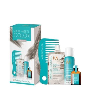 Moroccanoil Care Meets Color Platinum Set (Oil Treatment Light 15ml, Platinum Color Depositing Mask 30ml, Dry Shampoo Light Tones 65ml & Mini Xτένα)