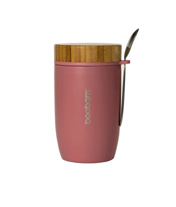 Boobam Food Θερμός - Δοχείο Φαγητού από Ανοξείδωτο Ατσάλι με Καπάκι Bamboo και Κουτάλι - Ροζ 500ml