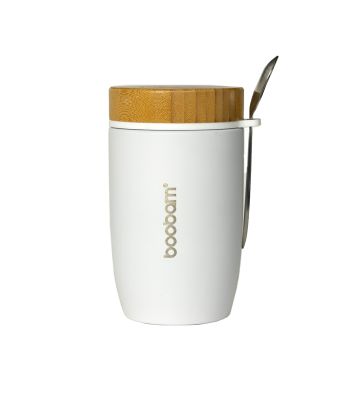 Boobam Food Θερμός - Δοχείο Φαγητού από Ανοξείδωτο Ατσάλι με Καπάκι Bamboo και Κουτάλι - Λευκό 500ml